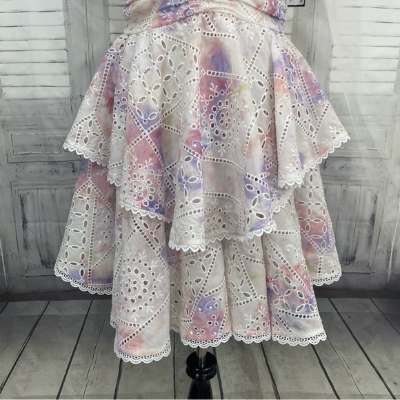 Gianni Bini White Purple Embroidered Plunge Deep V Neck Ruffle Tiered Dress NEW - Picture 5 of 12